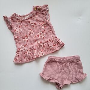 Cat & Jack Pink Floral Ruffle Top and Shorts Set